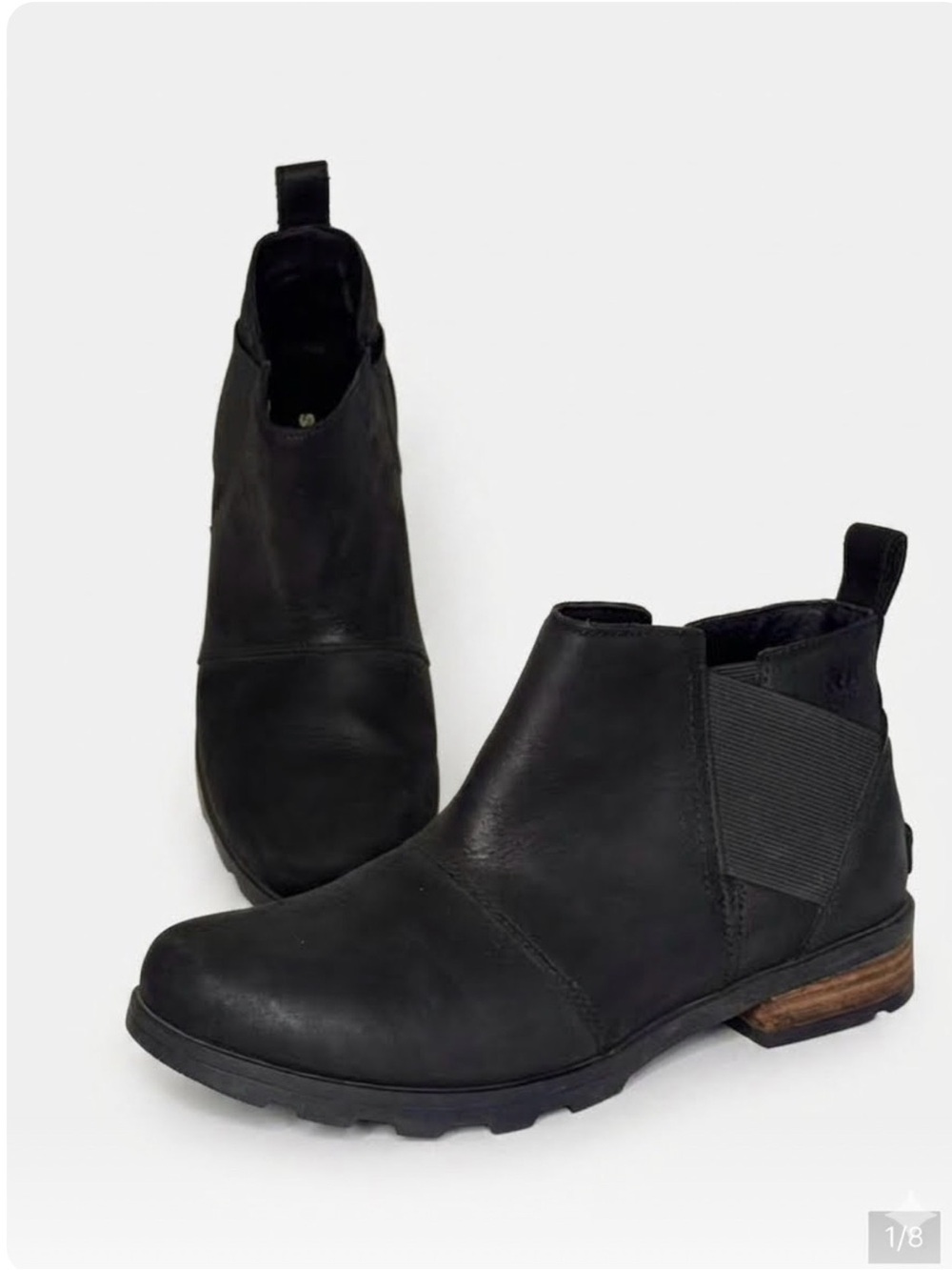 Sorel Emelie Chelsea Waterproof Black Leather Women's Ankle Boots Lug Soles SZ 9